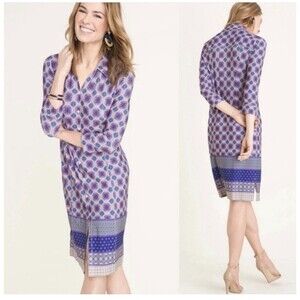 Chicos Medallion Print Shirt Dress Size 0 Small Travel Colorful Jersey Stretch